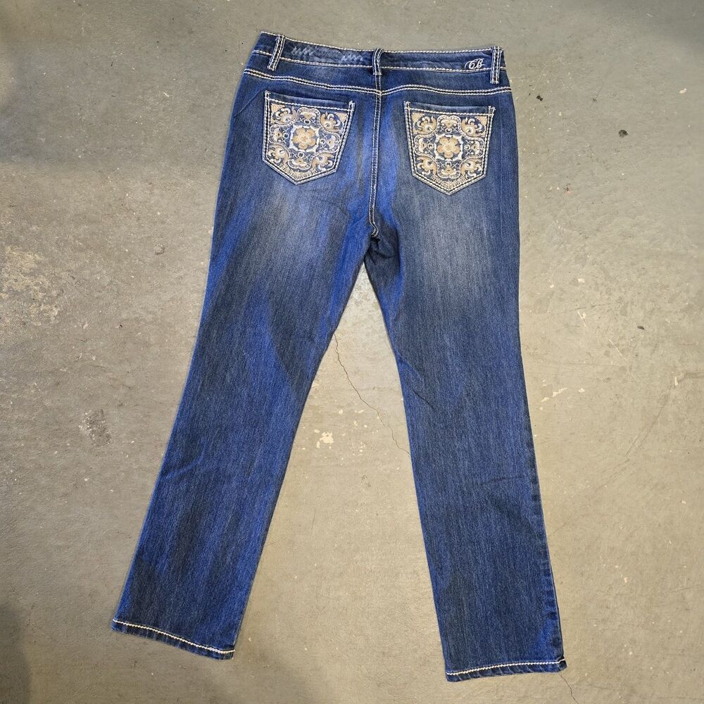 Code Bleu Blue Jeans Maya Slim Straight Embroidered Denim Size 10PR
